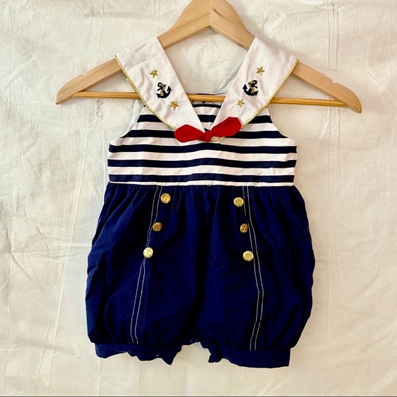 Girls Sailor Outfit 18-24M Gold anchor design NWOT - Picture 1 of 10